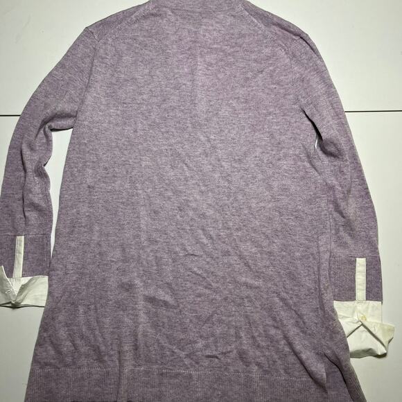 J Crew XXS Purple V Neck Relaxed Pullover Layered Sweater White Cuffs Wool Blend - Picture 8 of 10